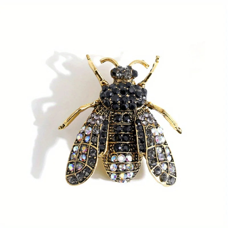 Elegant Crystal Bee Brooch Pin - Vintage Rhinestone Insect Badge