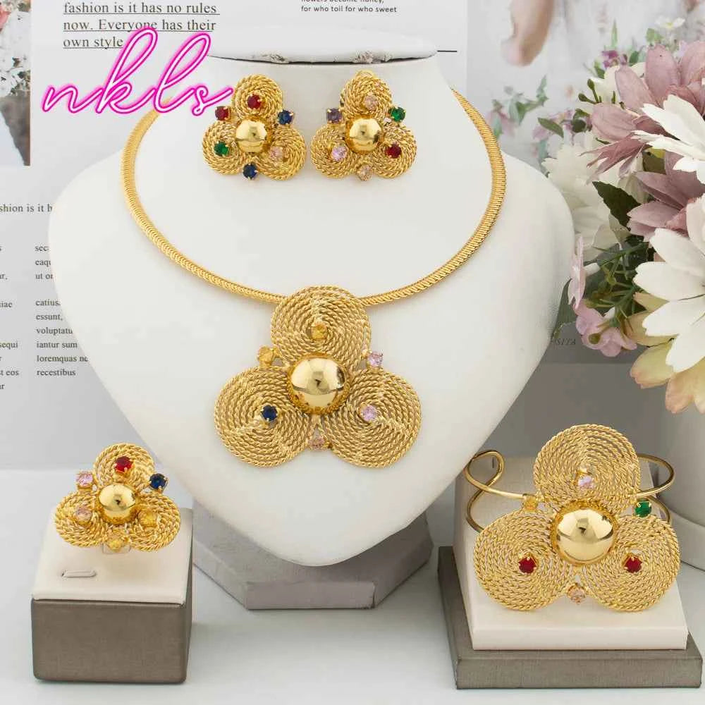 Luxury Gold Jewelry Set - Bridal Necklace & Earrings