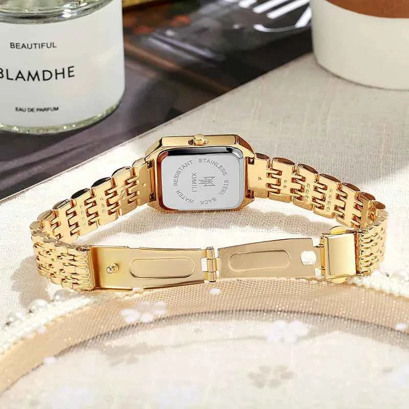 Elegant Women's Rectangle Quartz Watch - Stainless Steel Band
