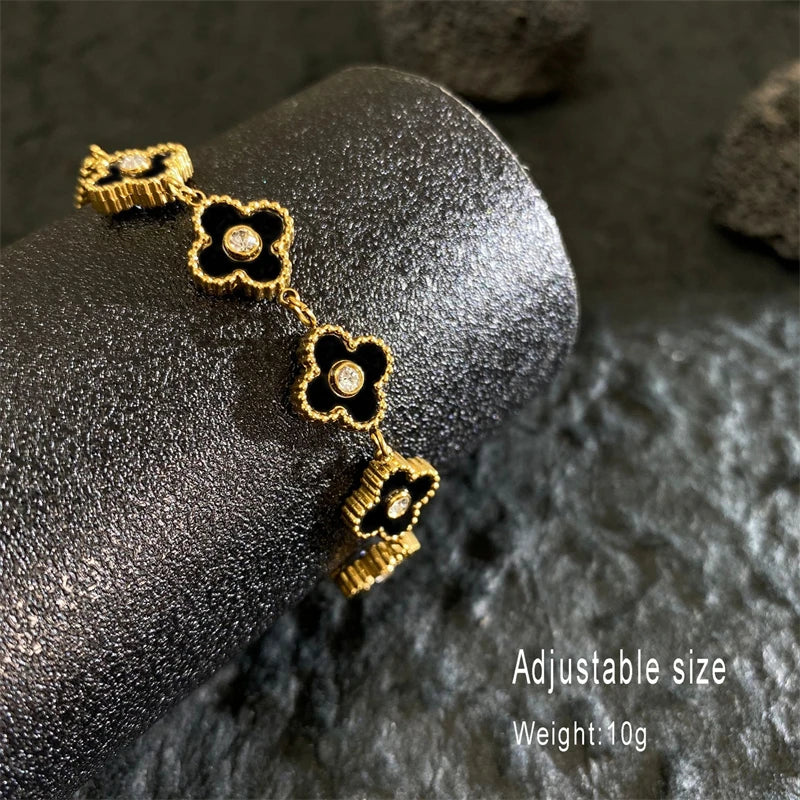 Premium Clover Charm Bracelet - 18K Gold Plated Adjustable
