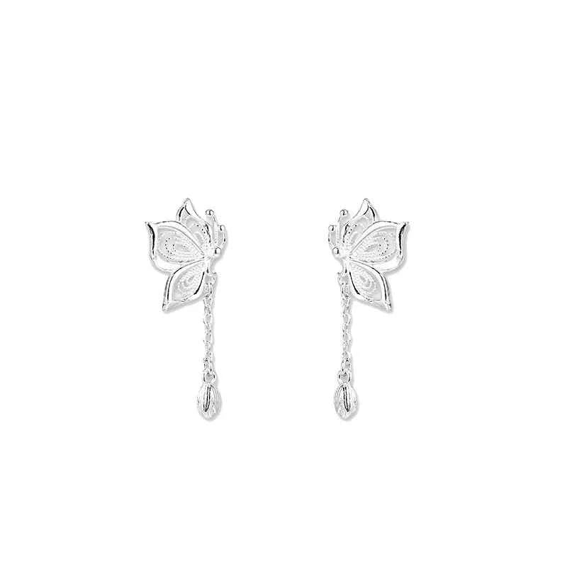 Luxury Sterling Silver Hollow Butterfly Stud Earrings