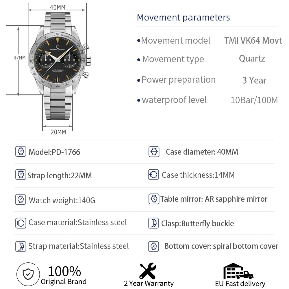 Luxury Men's Quartz Watch - Chronograph Sapphire