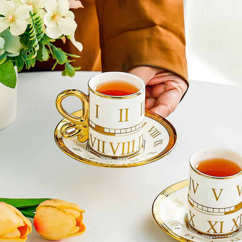 Elegant Luxury Ceramic Coffee Cup Set - Gold Edged Perfection
