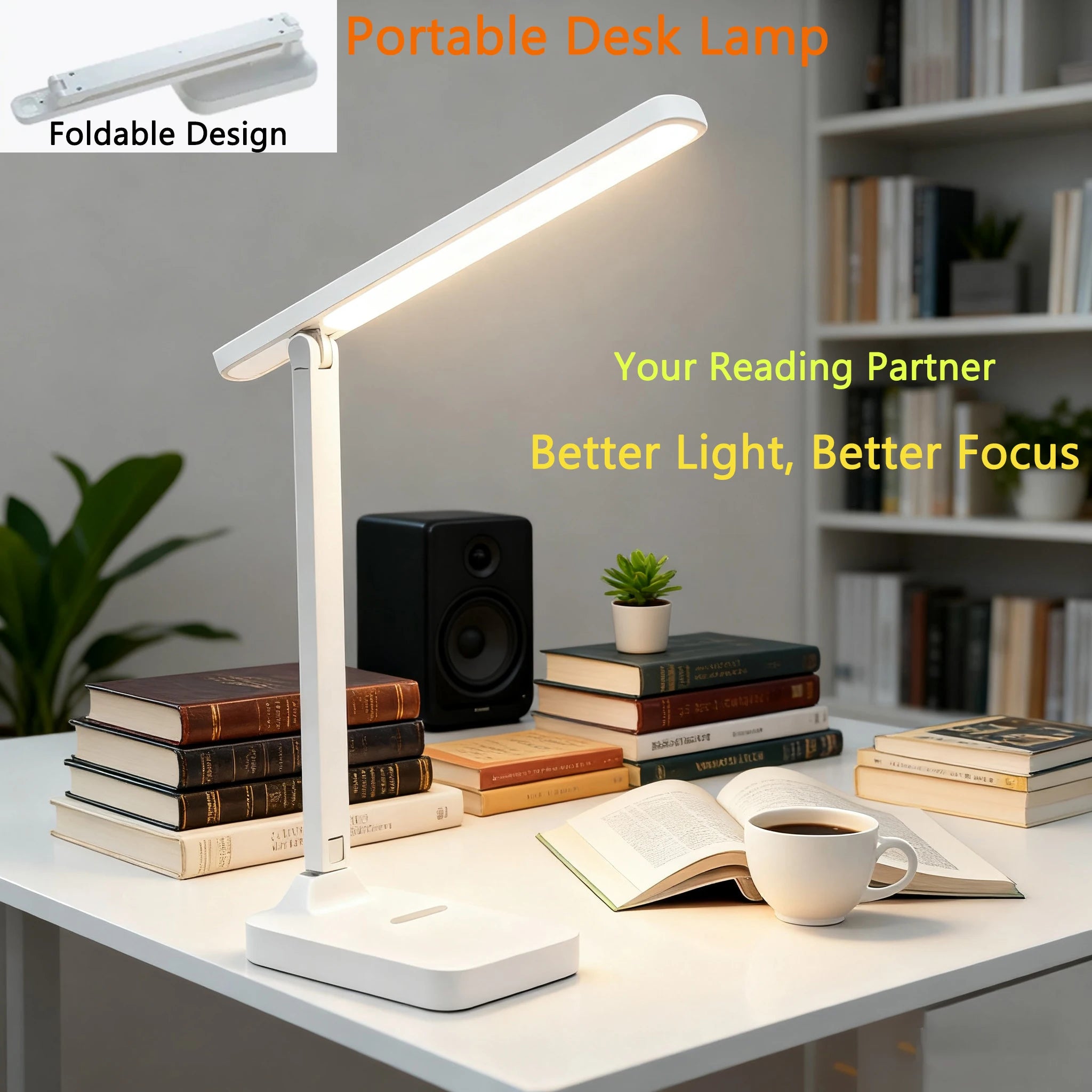 Foldable eye protection desk lamp - white, compact design with LED light