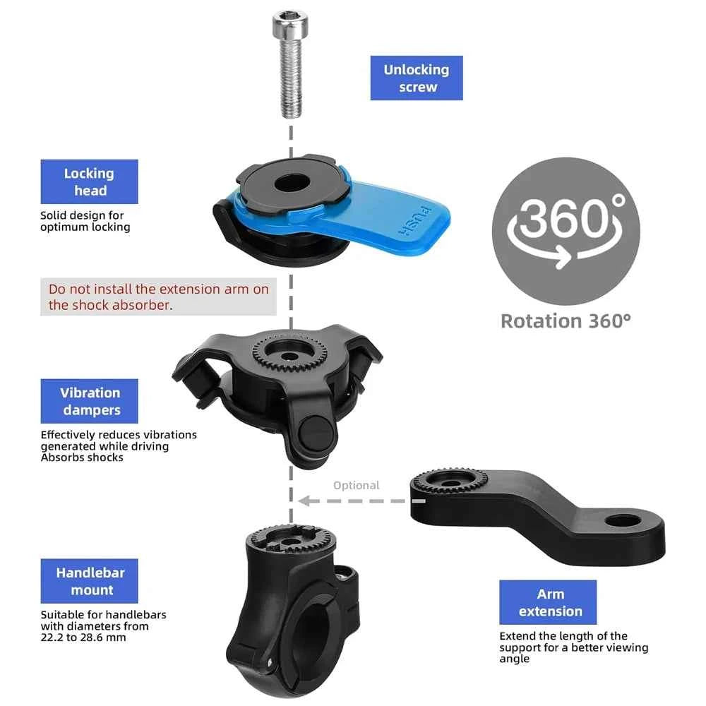 Universal Smartphone Handlebar Mount - Shock Absorber & 360 Rotation
