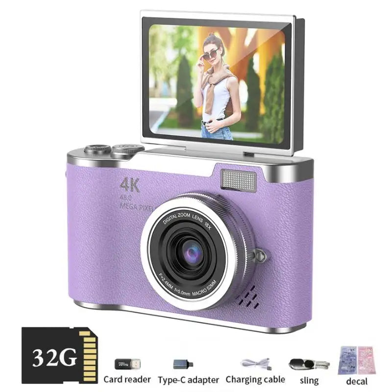 Compact 4K Digital Camera - 48MP HD Selfie Camcorder