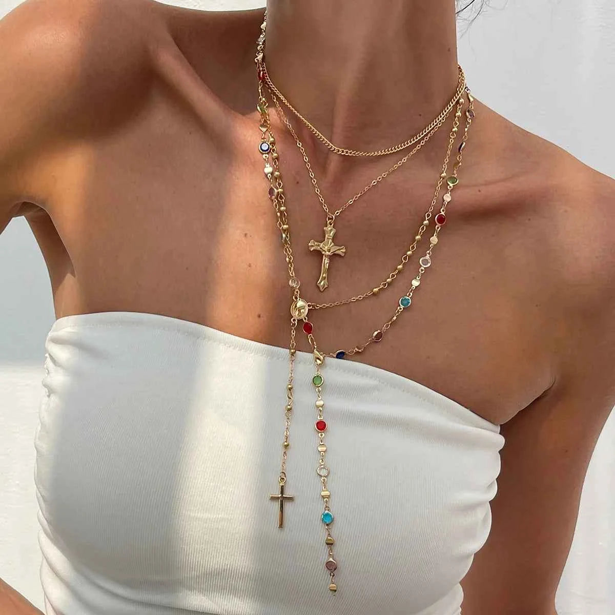 Elegant Crystal Cross Pendant Necklace - Y2K Vintage Jewelry