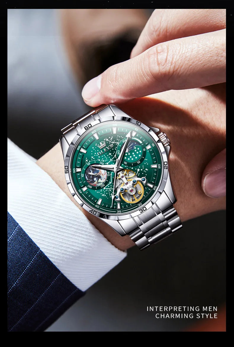Luxury Men's Moon Phase Watch - Skeleton Chronograph