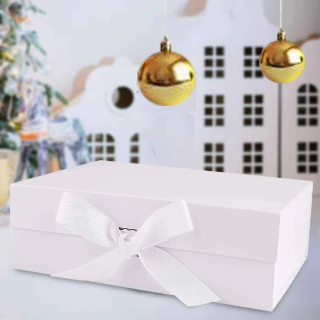 Large gift box with ribbon - orange, pink, red, white, or black box with matching ribbon closure