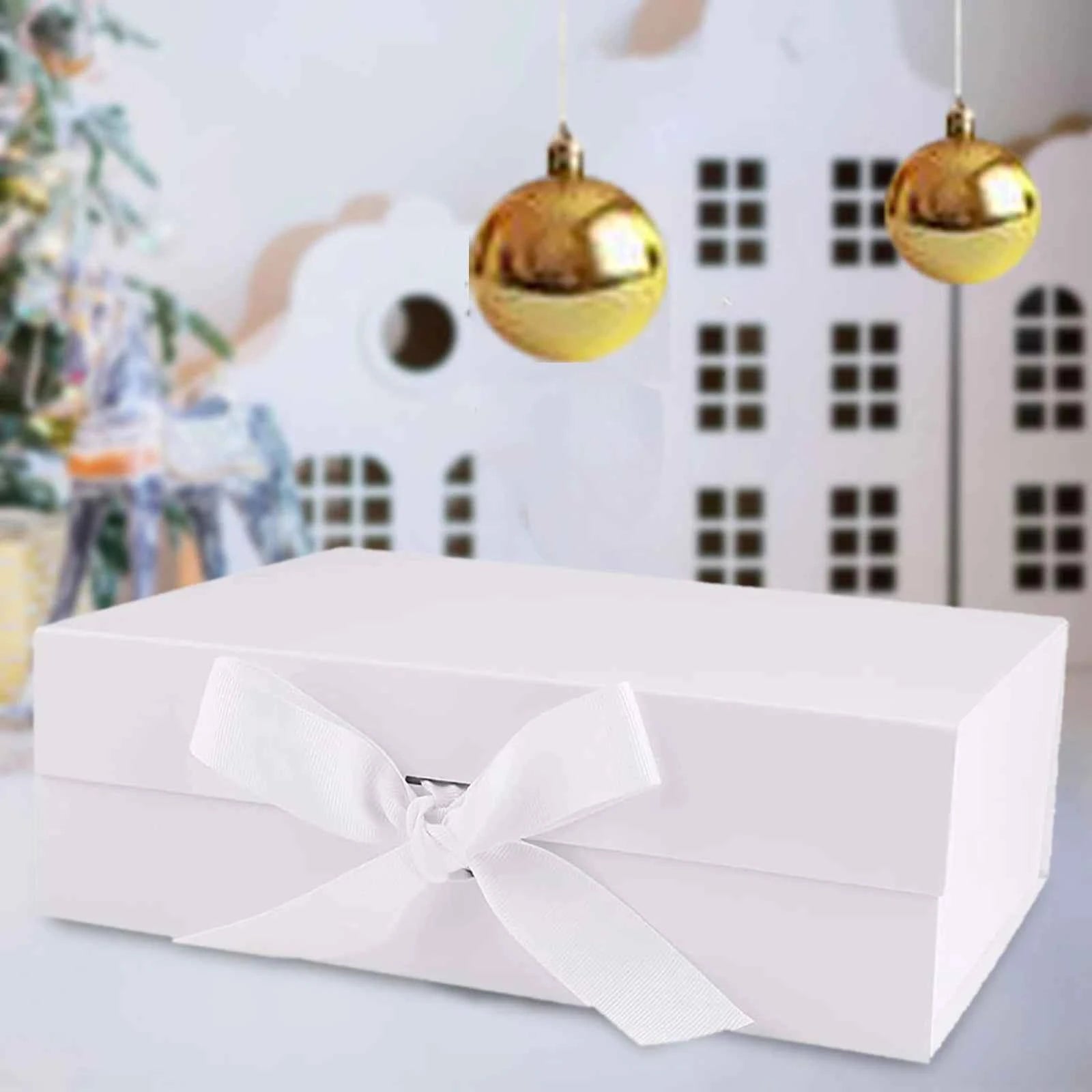 Large gift box with ribbon - orange, pink, red, white, or black box with matching ribbon closure