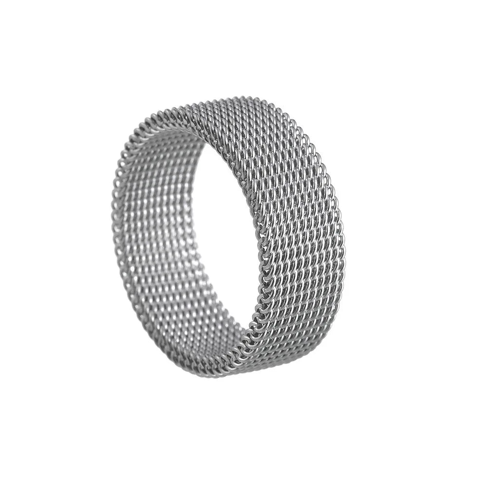 Luxury 8MM Grid Mesh Titanium Steel Ring - Modern Couple Band