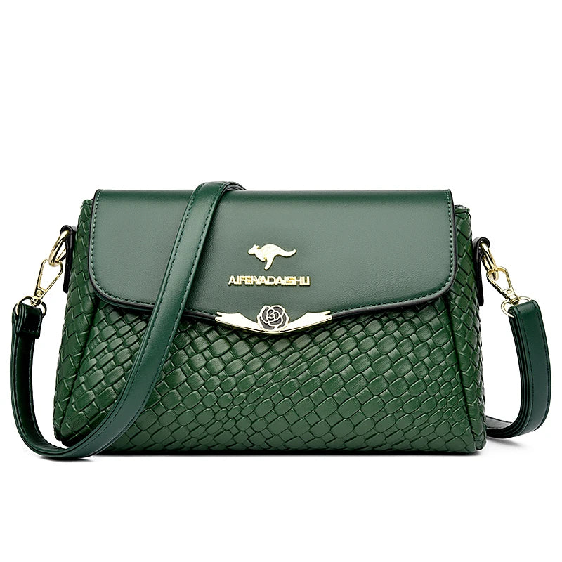Designer Knitting Handbag - Elegant PU Leather