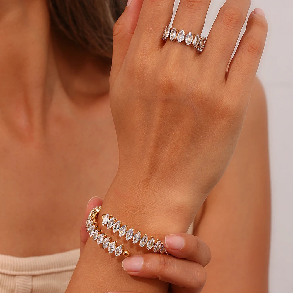Luxury Rhombus Zircon Cuff Bracelet - Waterproof Gold Plated