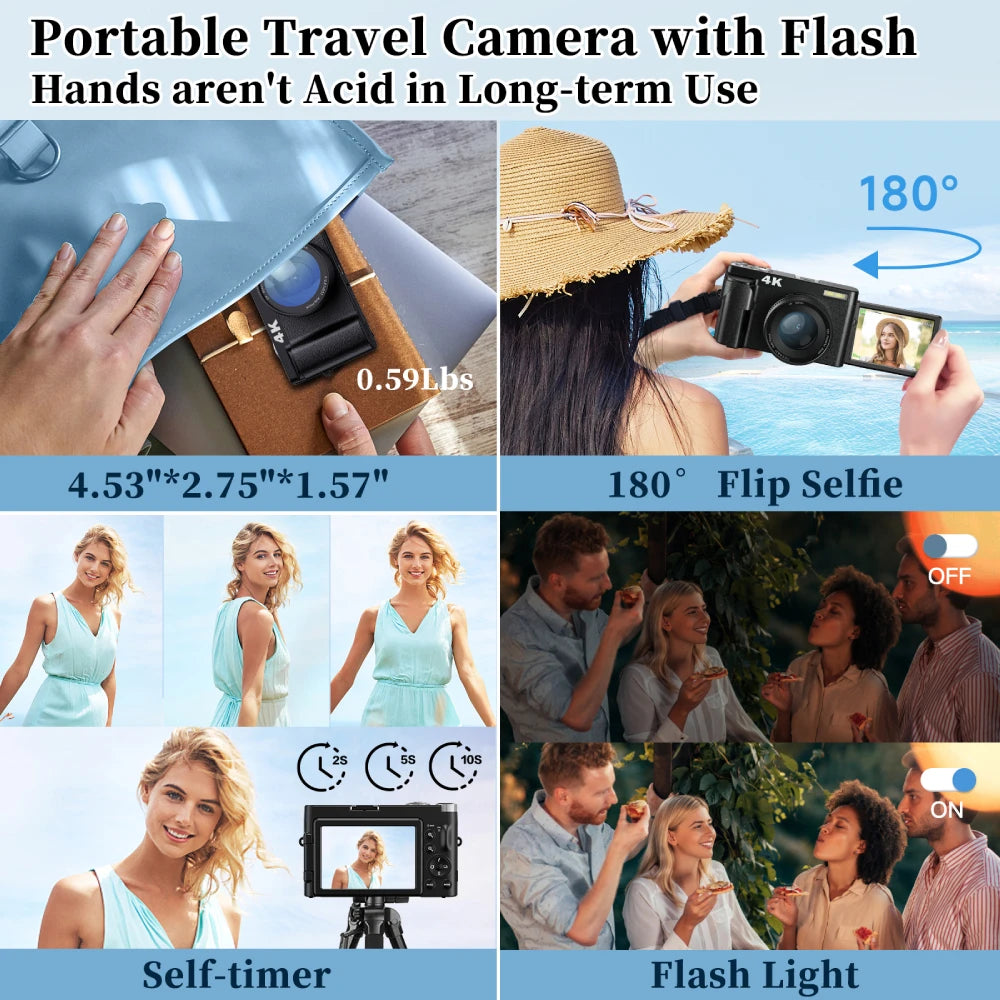 Compact Vlogging Camera - 4K 48MP Flip Screen & Anti-Shake