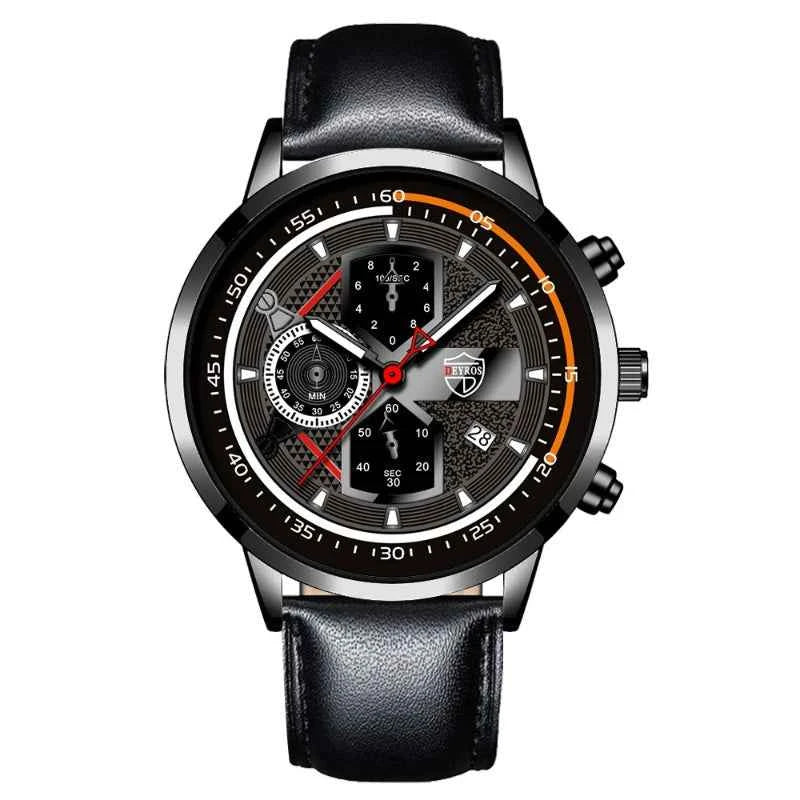 Elegant Men's Calendar Watch - Leather Business Style