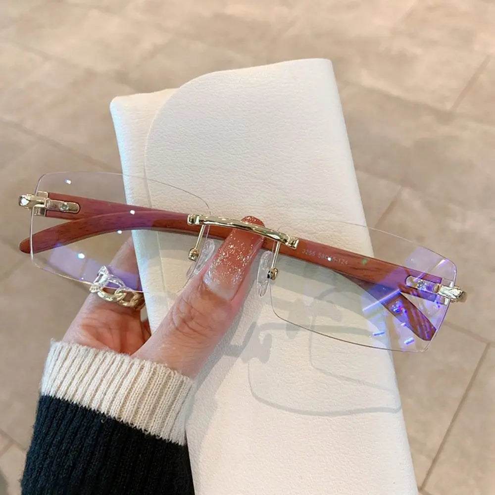 Luxury Rimless Square Sunglasses - Designer Metal Leopard Shade