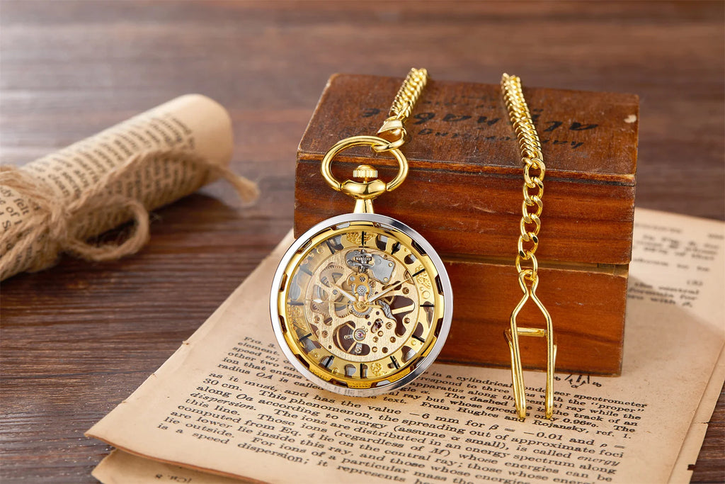 Luxury Mechanical Pocket Watch - Hollowed Gold Design