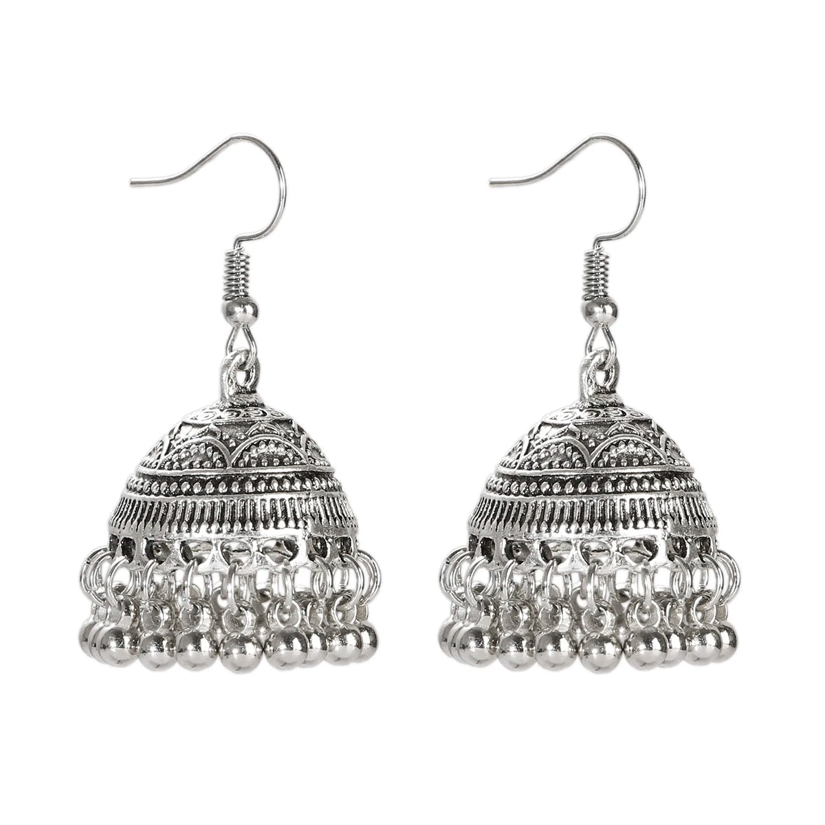 Elegant Indian Jhumka Earrings - Silver Flower Tassel Dangle Design