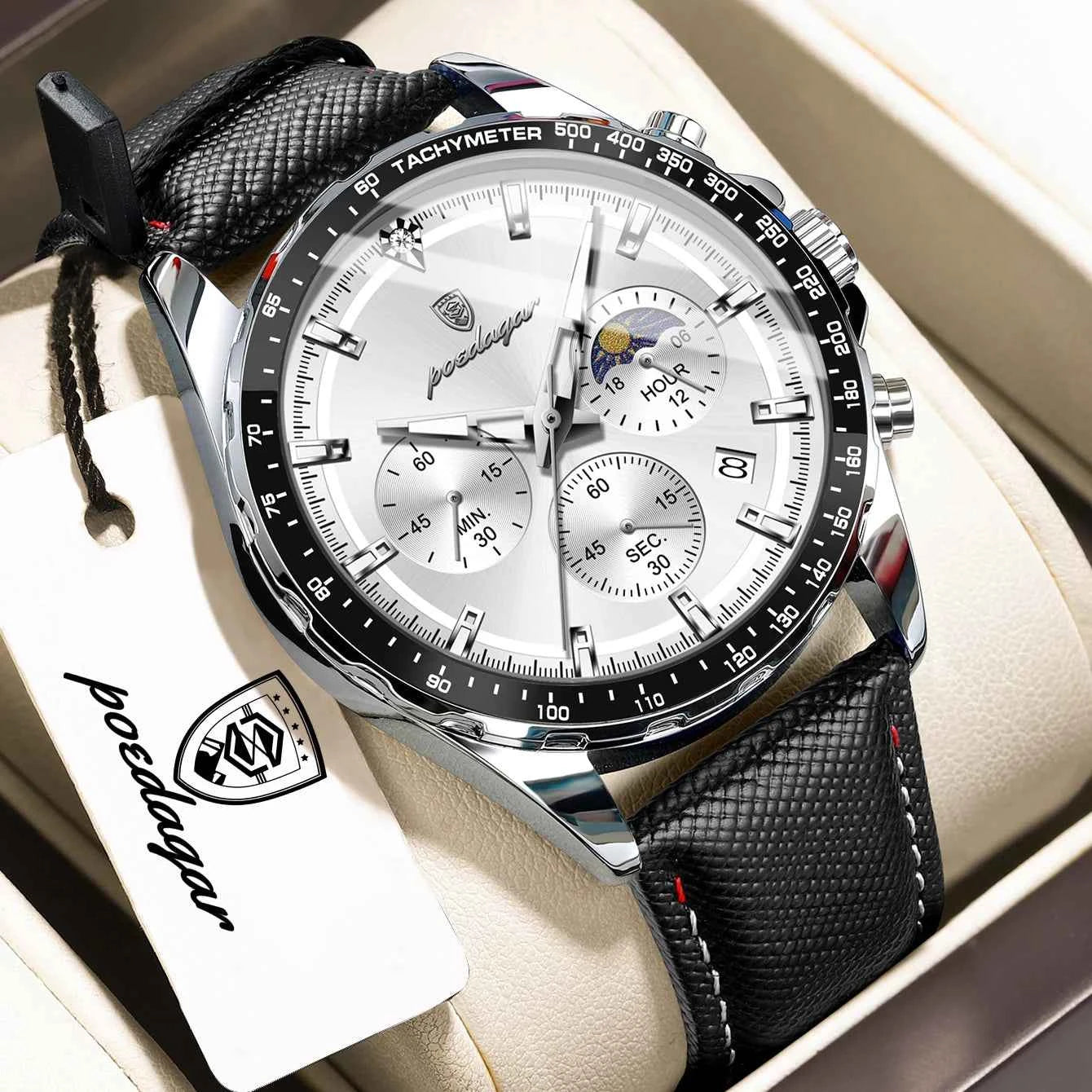 Premium Men's Leather Chronograph Watch - Luminous & Waterproof