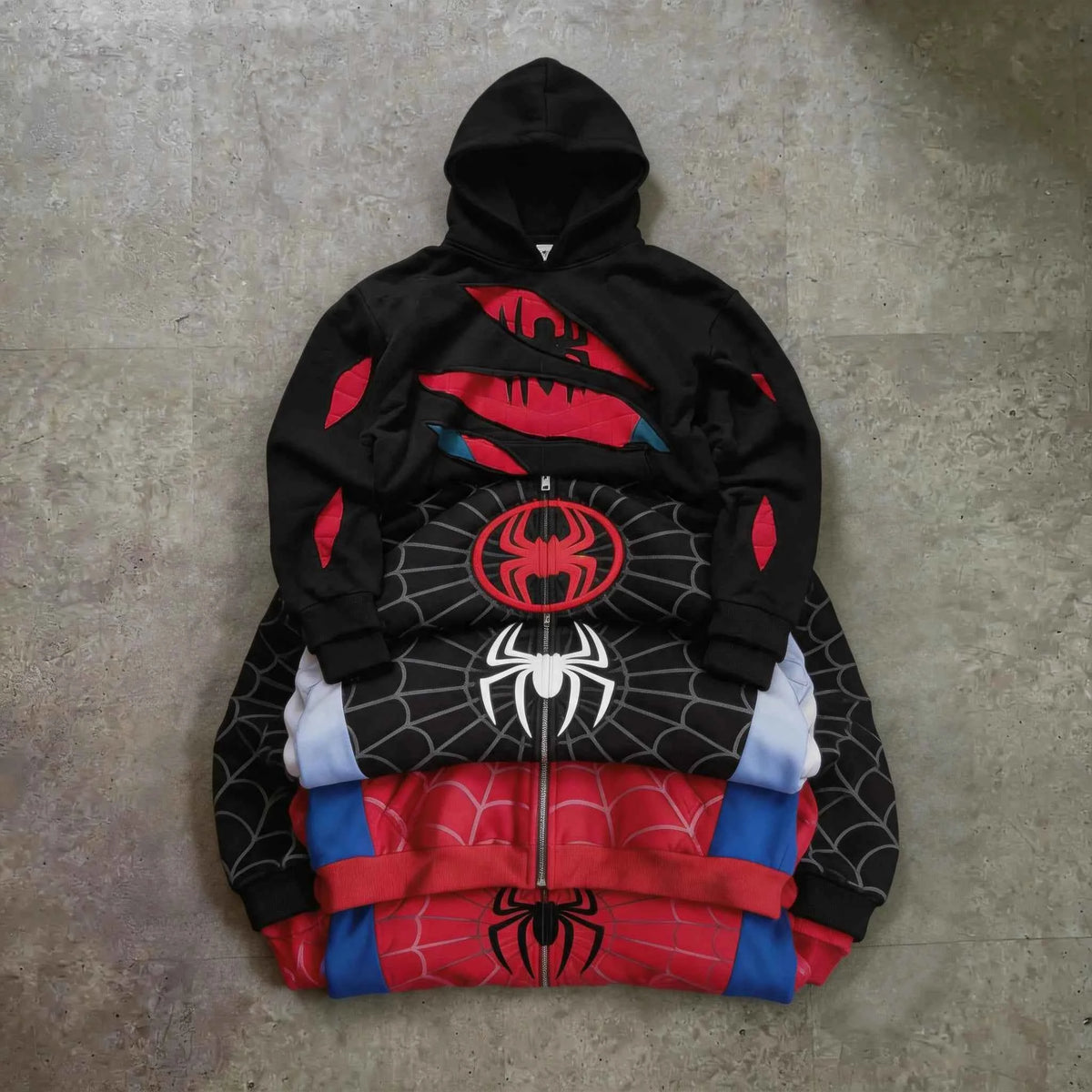 Vintage Spider Patchwork Zip Hoodie - Gothic Y2K Streetwear