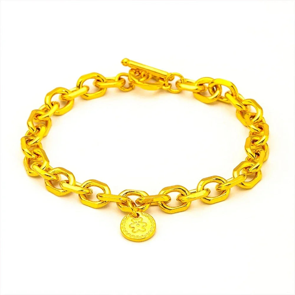 Elegant Gold O Link Bracelet - Circular Pendant Fine Jewelry