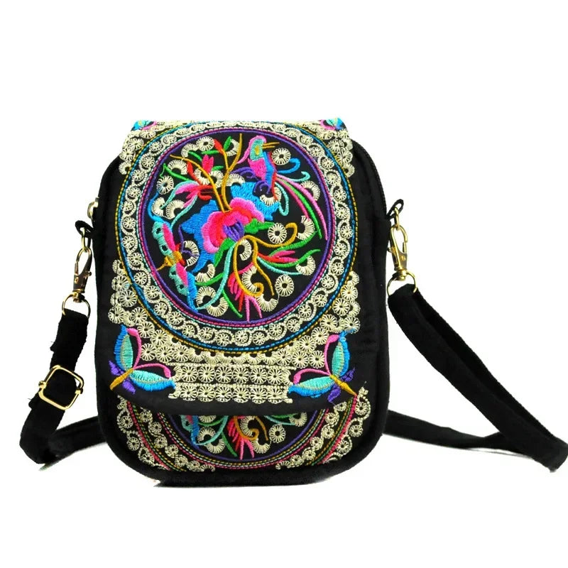 Elegant Embroidered Crossbody Bag - Vintage Floral Design