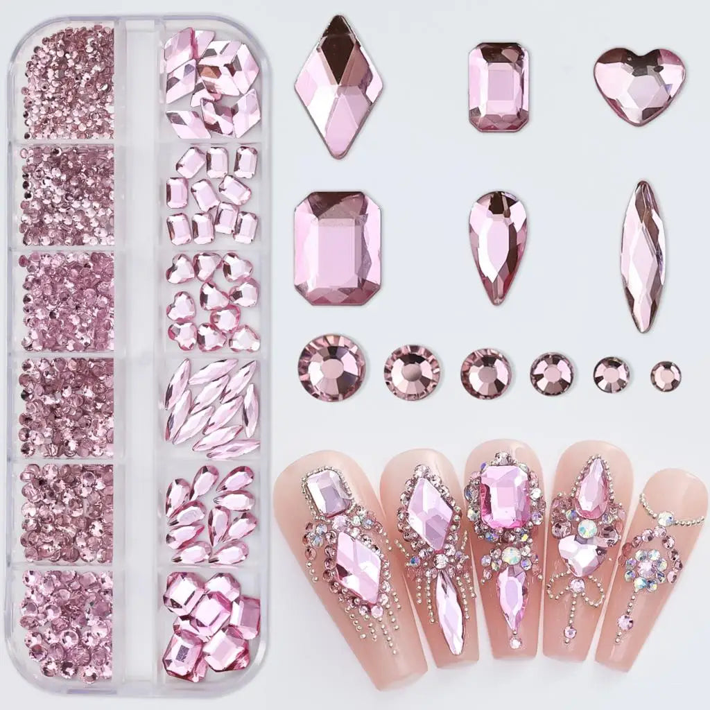 Luxury Pink Nail Rhinestones - Crystal Glitter Charms & Gems
