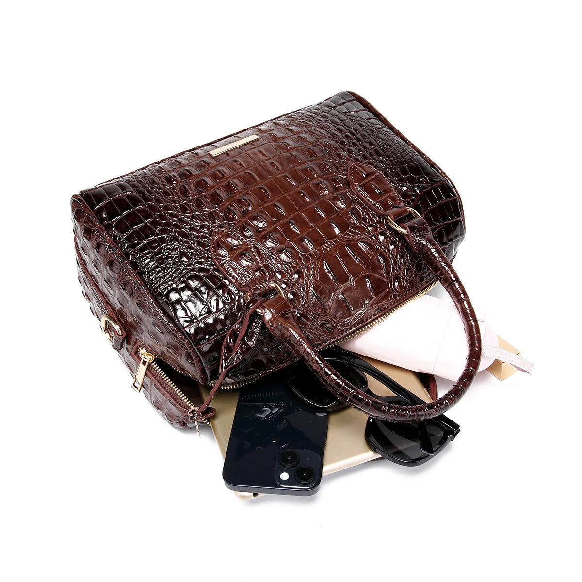 Elegant Crocodile Pattern Boston Bag