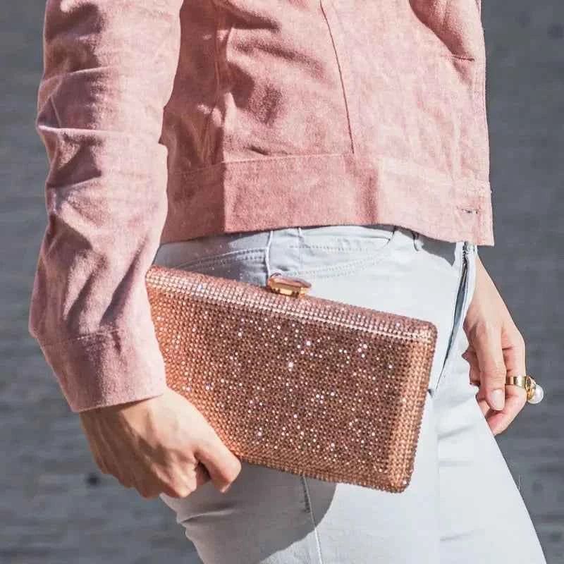 Elegant Crystal Evening Clutch - Luxury Rhinestone Box Handbag