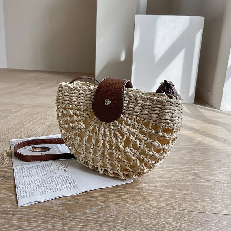 Elegant Straw Semicircle Bag - Chic Summer Crossbody
