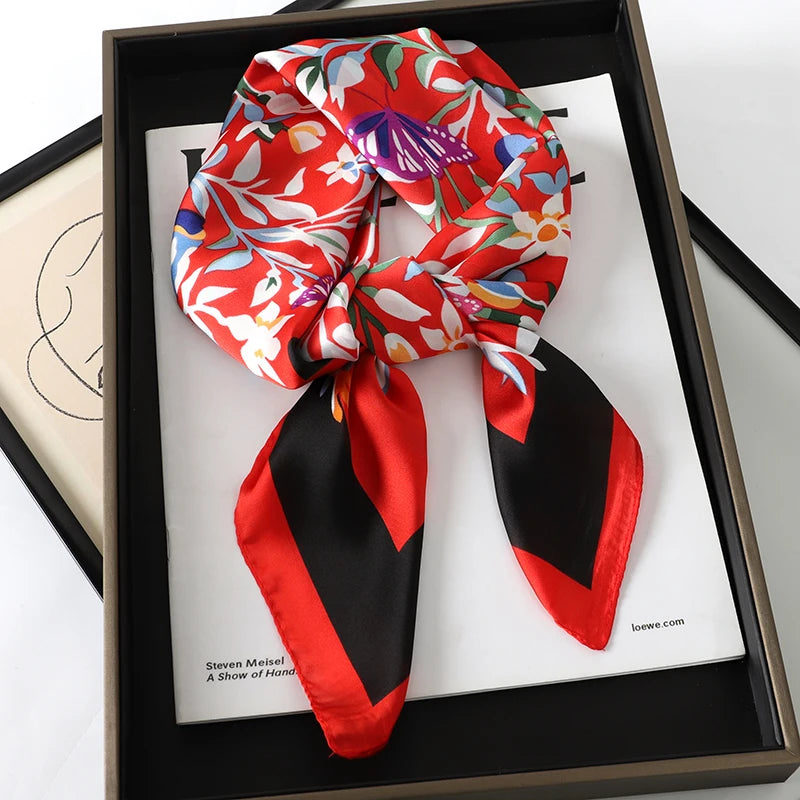 Luxury Silk Square Scarf - Elegant Satin Print Neck Wrap