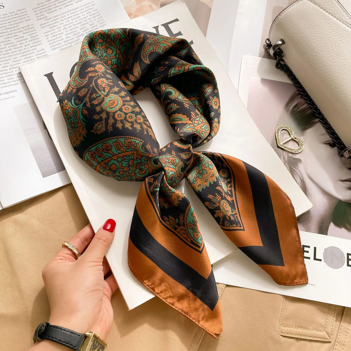 Luxury Silk Scarf - 70x70cm Square Shawl & Headband