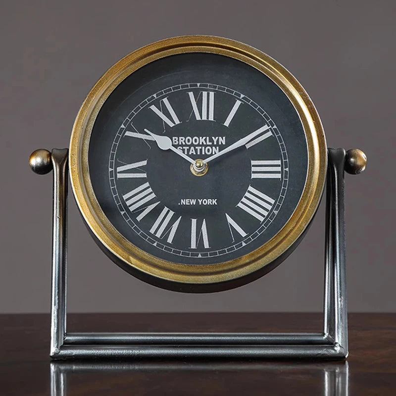 Elegant Retro Metal Desk Clock - Silent Quartz Design