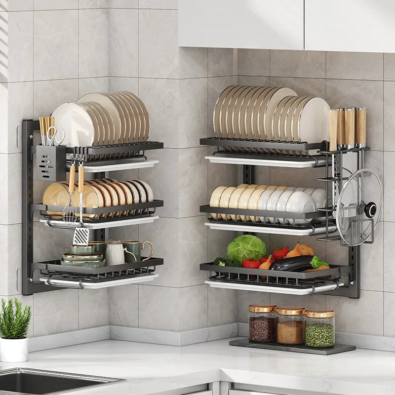 Premium Wall-Mounted Dish Rack - Space-Saving Kitchen Organizer