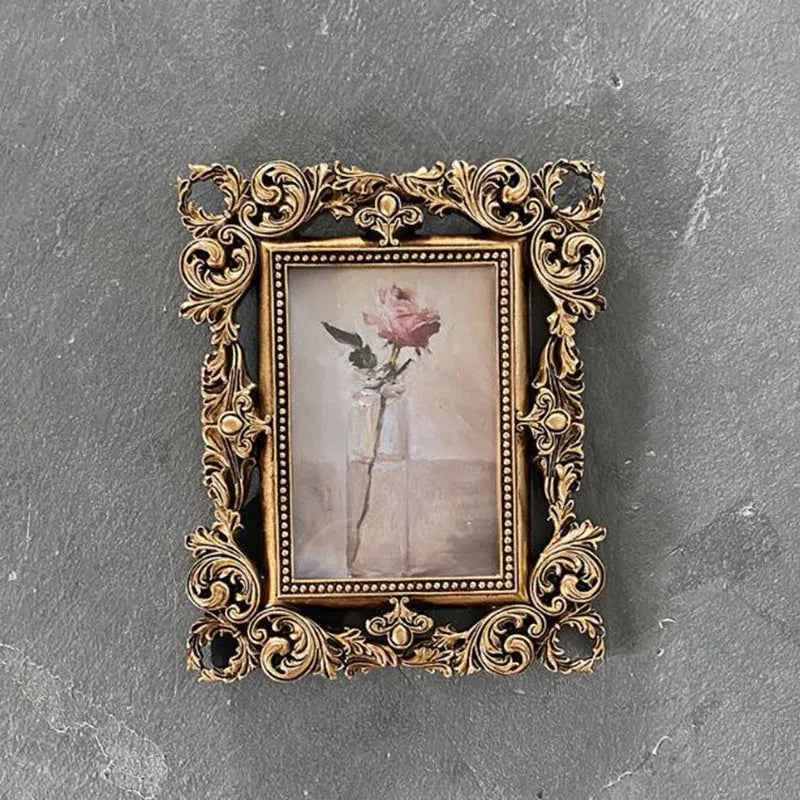 European Gold Resin Photo Frame - Elegant Hollow Floral Border 6-Inch Picture Frame for Bedroom, Desktop & Home Décor - Tulique