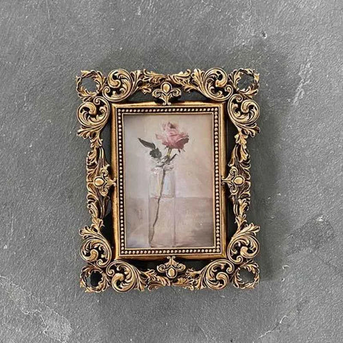 European Gold Resin Photo Frame - Elegant Hollow Floral Border 6-Inch Picture Frame for Bedroom, Desktop & Home Décor - Tulique