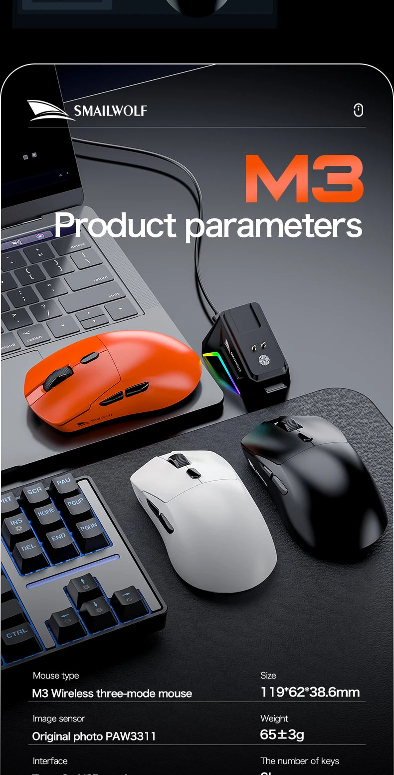 Premium Wireless Gaming Mouse - Tri-Mode PAW3311 Lightweight
