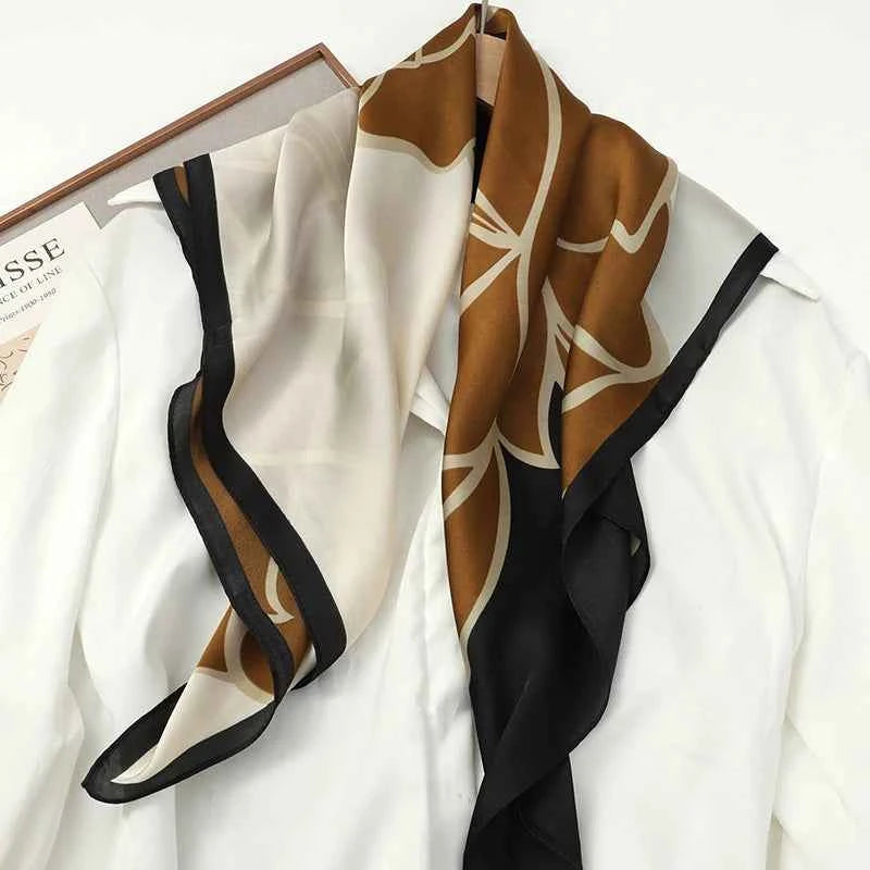 Luxury Silk Square Scarf - Elegant Satin Print Neck Wrap