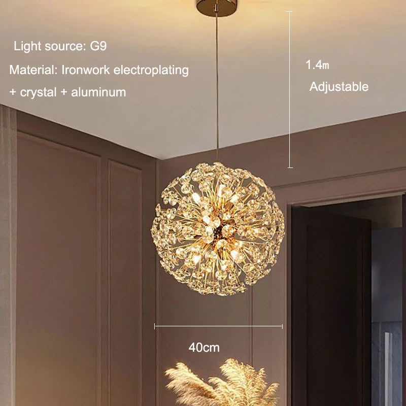 Luxury Dandelion Crystal Chandelier - Modern French Gold Spark Ball Lamp