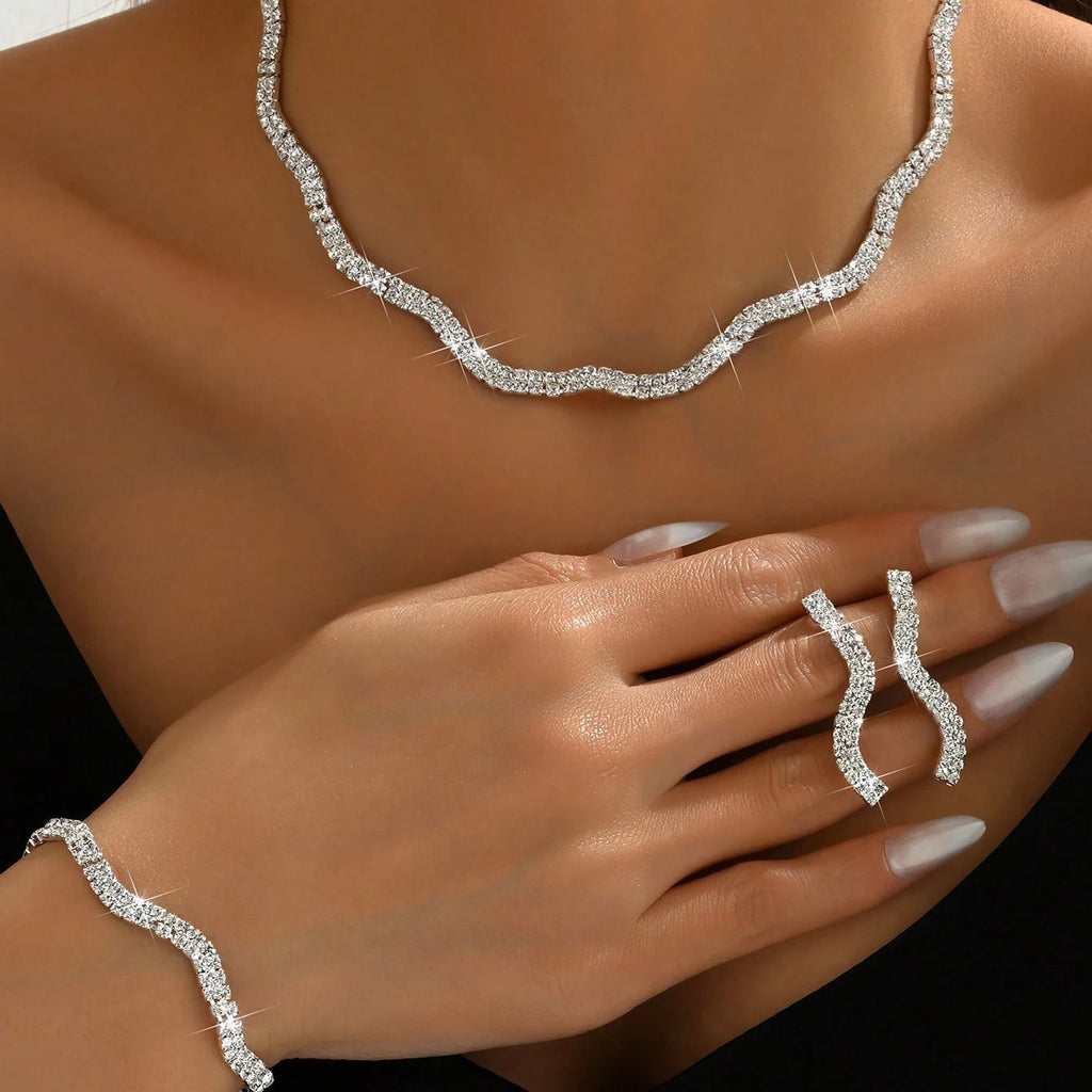 Elegant Crystal Wedding Jewelry Set - Necklace, Bracelet & Earrings