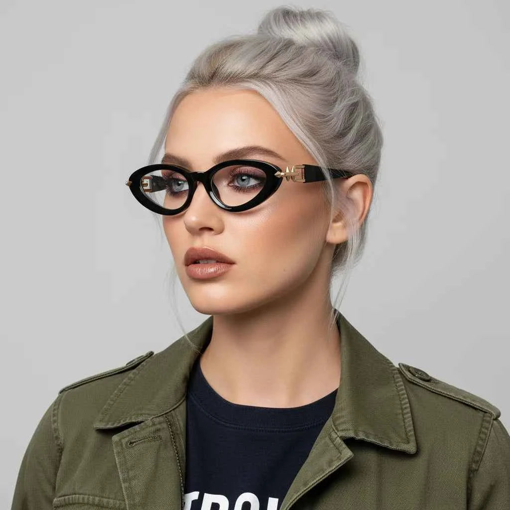 Y2K Cat Eye Blue Light Glasses - Gold Chain Decor