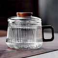 Premium Striped Glass Tea Mug - Wooden Handle & Separator