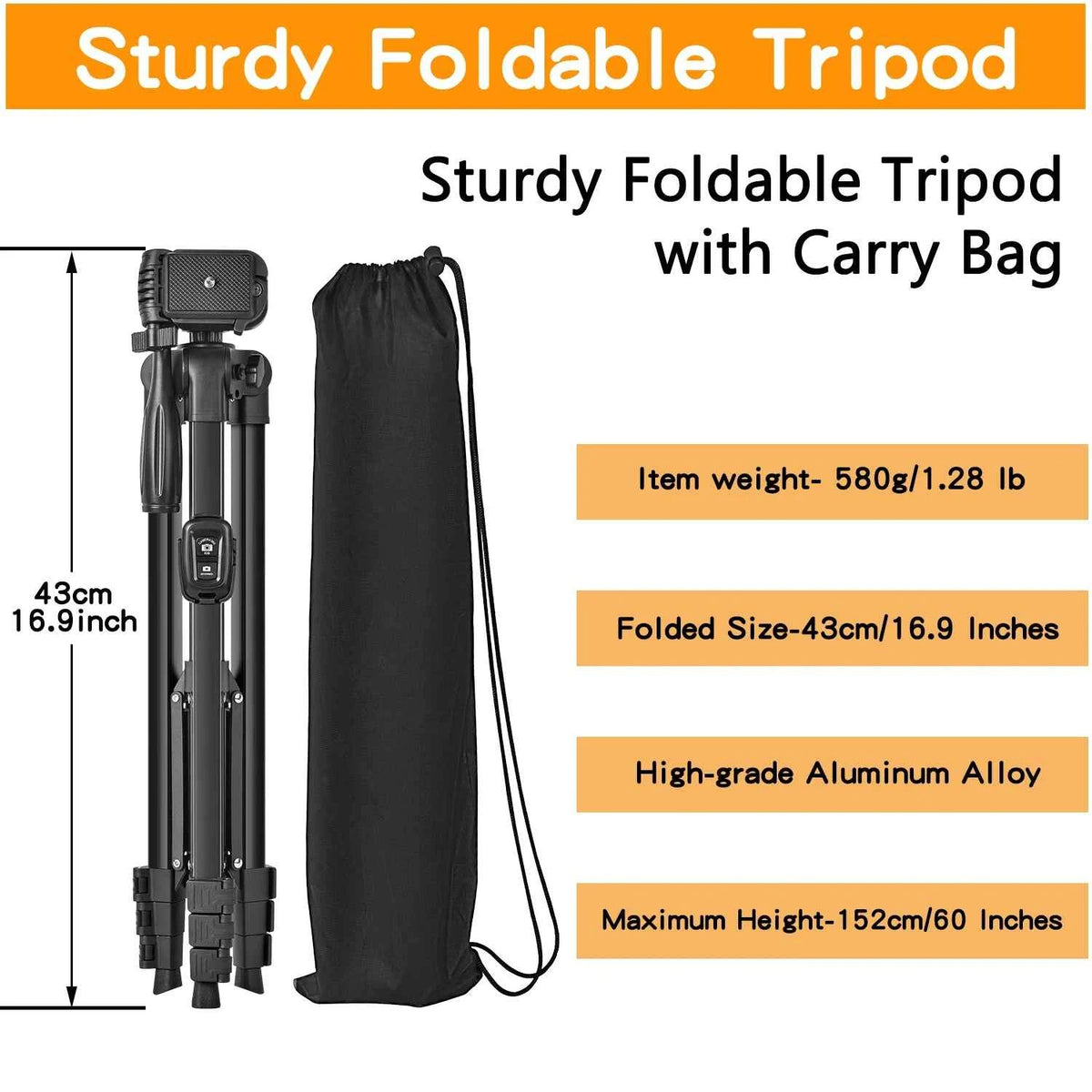 Professional 60" Camera Tripod with Remote & Travel Bag