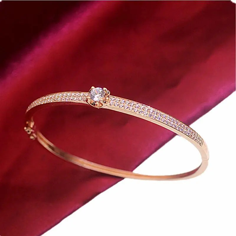 Rose gold crystal bracelet - light luxury 14K plated cuff with sparkling zircon