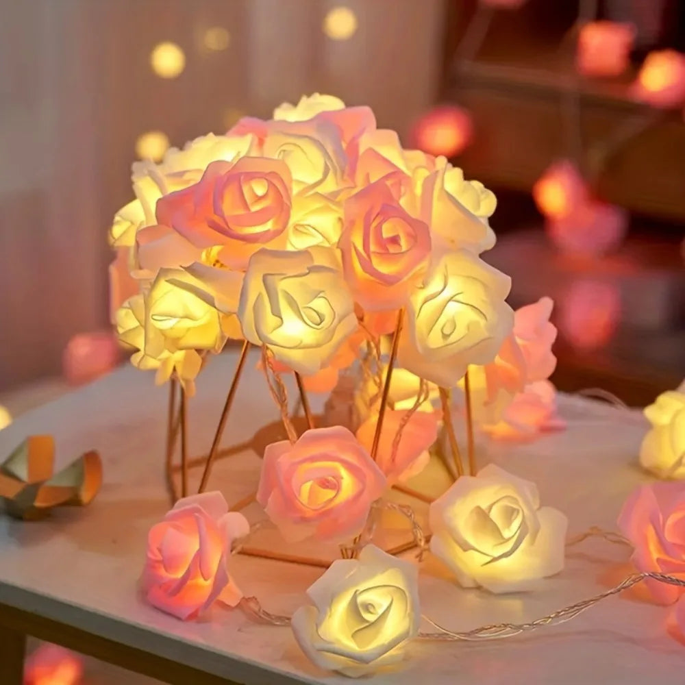 Elegant Rose String Lights - White & Pink