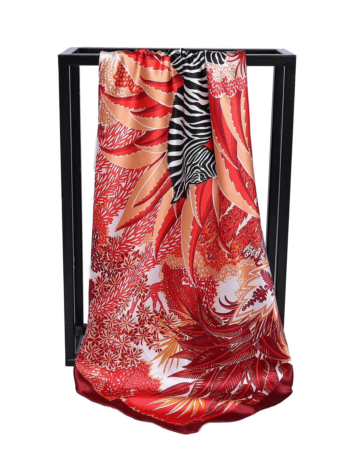 Elegant Square Silk Scarf - Satin Print Hijab & Shawl Wrap