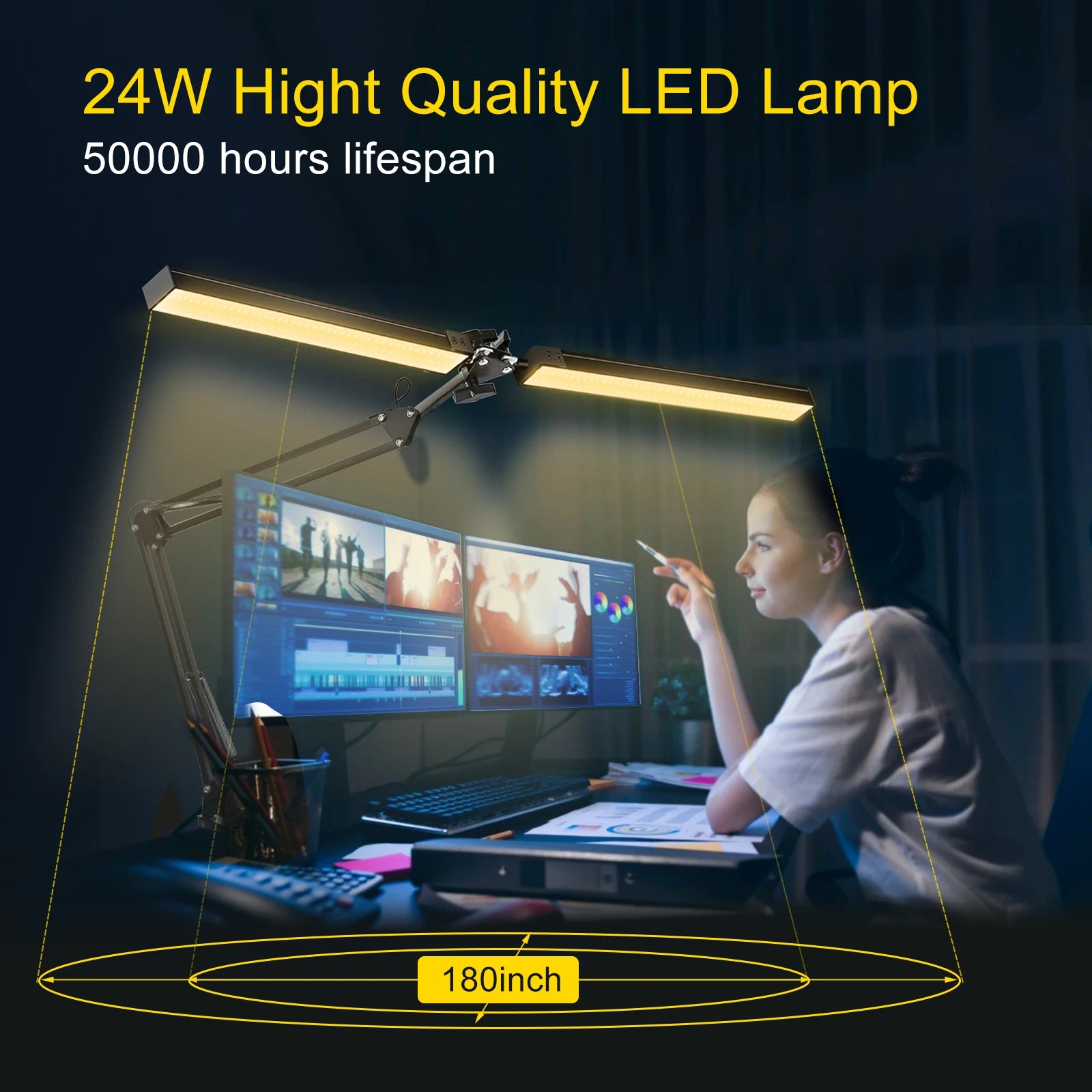 Premium LED Desk Lamp with Clamp - Auto Dimming & Bright