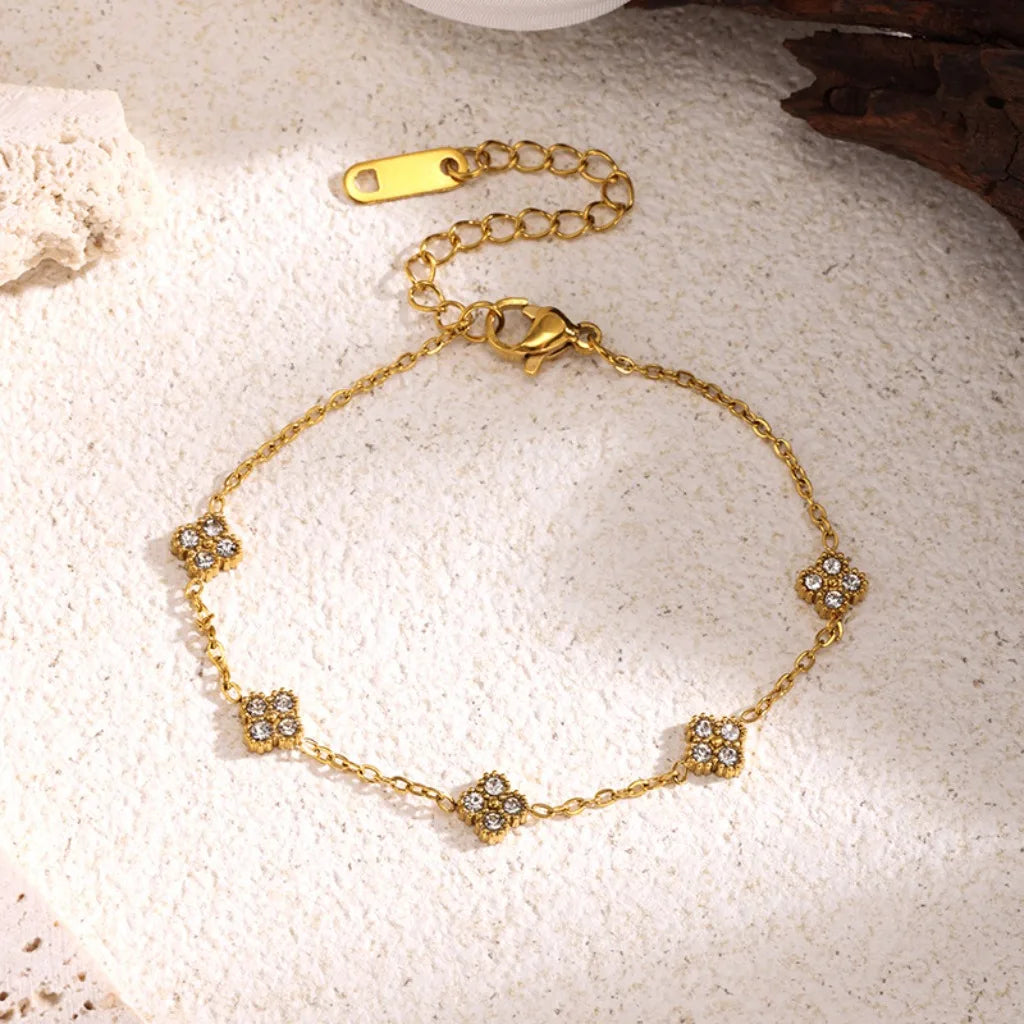 Elegant Gold Flower Zircon Bracelet - Stainless Steel Jewelry