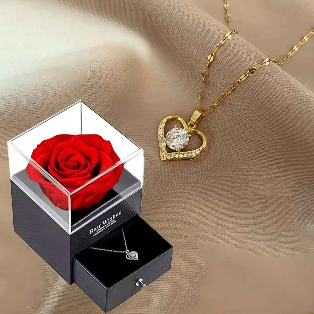 Luxury Zircon Necklace with Rose Flower Gift Box - Elegant Jewelry