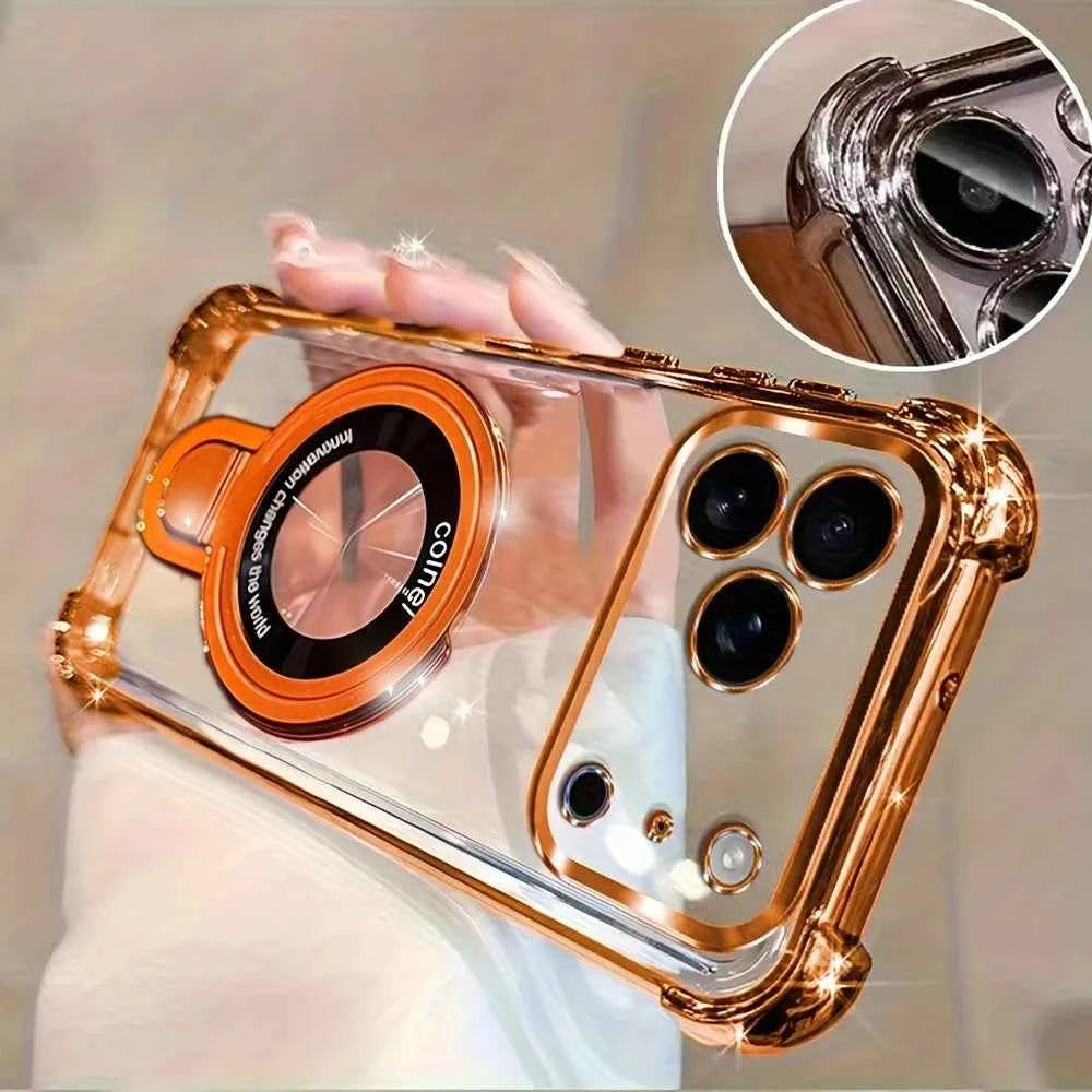 Luxury Plating Magnetic Phone Case with Ring Holder Stand